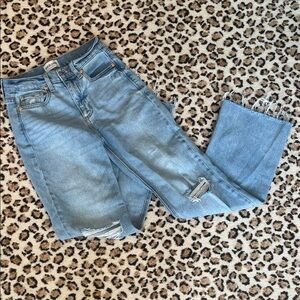 Sneak Peek Light Blue Distressed Cropped Jeans